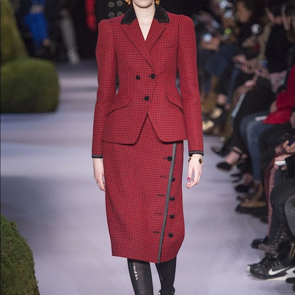 RARE 2017 ALTUZARRA SKIRT christofor houndstooth red wool